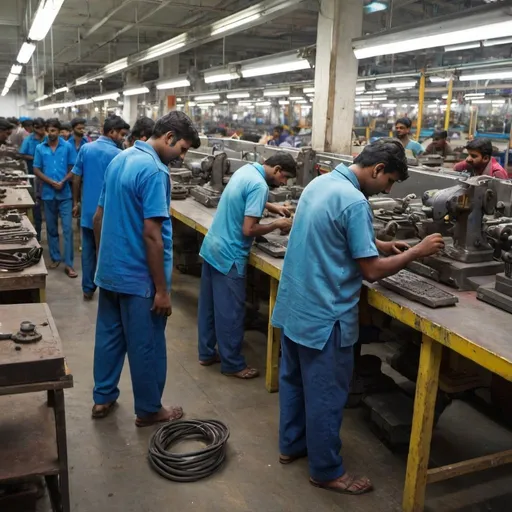Prompt: Indian workers in shop floor