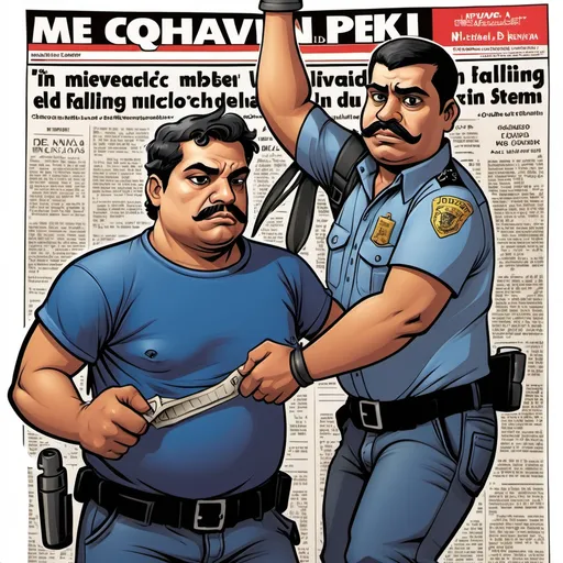 Prompt: 

---

**Portada de periódico:**

**Titular principal (en negritas grandes):**  
*¡AGARRAN A MECÁNICO ALIAS EL GORDO DE DEVANA CAÍNDOSE A VÁSTAGO CON CHANDER!*

**Subtítulo:**  
*El sujeto fue arrestado tras un enfrentamiento con las autoridades en la colonia Devana, donde se encontraba en un incidente con un conocido criminal. La policía asegura que ambos intentaban huir después de un intercambio violento.*

**Imagen principal:**  
Una fotografía de un automóvil detenido en una calle, con varios policías asegurando el área. En primer plano, se ve al mecánico, un hombre robusto, siendo arrestado. En el fondo, el vehículo que aparece se observa parcialmente destruido tras el incidente. 

**Cinta informativa en la parte inferior:**  
*"El operativo terminó sin víctimas mortales, pero las autoridades están investigando los vínculos entre los implicados."*

**Logo del periódico:**  
En la esquina superior izquierda, el logo del periódico destacado.

---

Esto es solo una idea de cómo se podría estructurar la portada en términos visuales y de contenido. ¿Te gustaría agregar o modificar algo en la descripción?