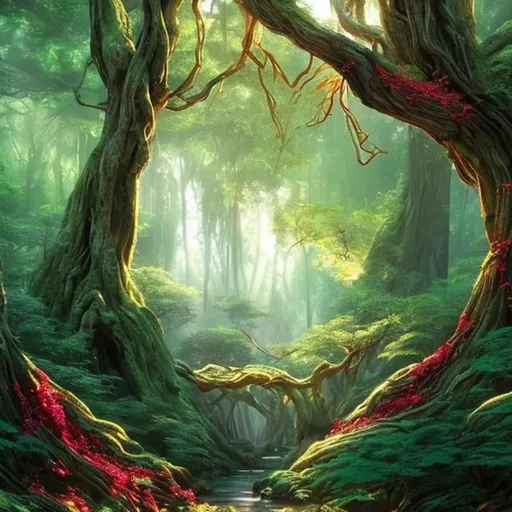 Prompt: Imagine a serene forest scene where ancient trees sway gently in the breeze, their branches adorned with vibrant foliage in shades of emerald, amber, and ruby.
Envision a hidden pathway winding through the woods, dappled with soft sunlight filtering through the leaves above, casting enchanting patterns on the forest floor.
Incorporate elements of fantasy such as delicate fairies flitting among the branches, ethereal wisps of mist weaving through the trees, and perhaps a glimpse of a mythical creature peering curiously from behind a tree trunk.
Capture the essence of tranquility and magic in this artwork, inviting viewers to lose themselves in the enchanting beauty of the mystical forest haven.