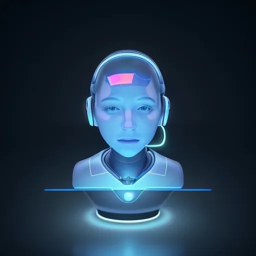 Prompt: A very simple but stunning image of a hologram which depicts an AI Voice assistance representing a global company