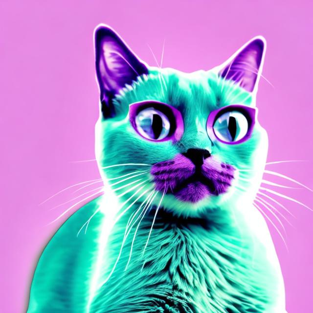 Prompt: Taxiba cat in shades of blue pink purple black and white