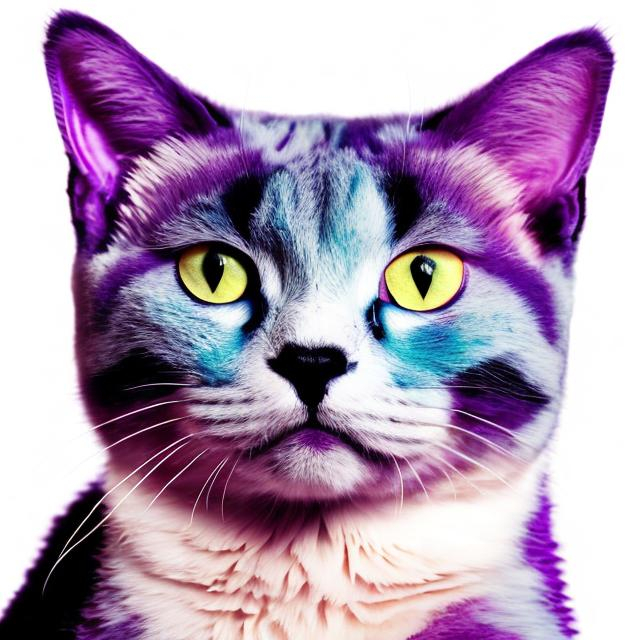 Prompt: Taxiba cat in shades of blue pink purple black and white