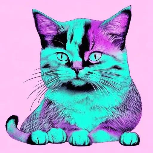 Prompt: Taxiba cat in shades of blue pink purple black and white