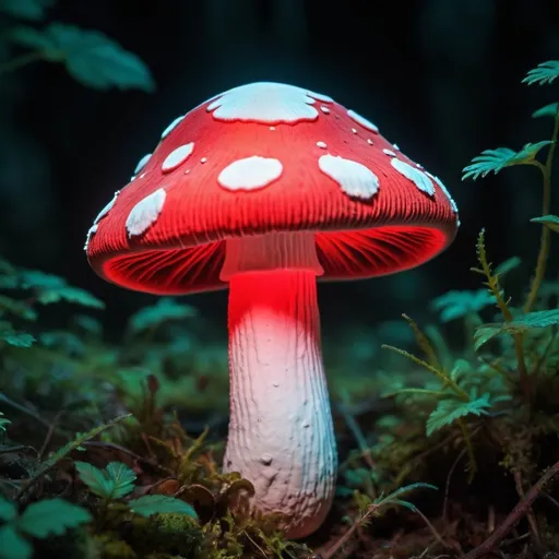 Prompt: Psychedelic glowing red and white mushroom