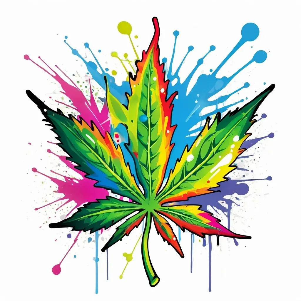 Colorful graffiti illustration of a cannabis leaf, p...