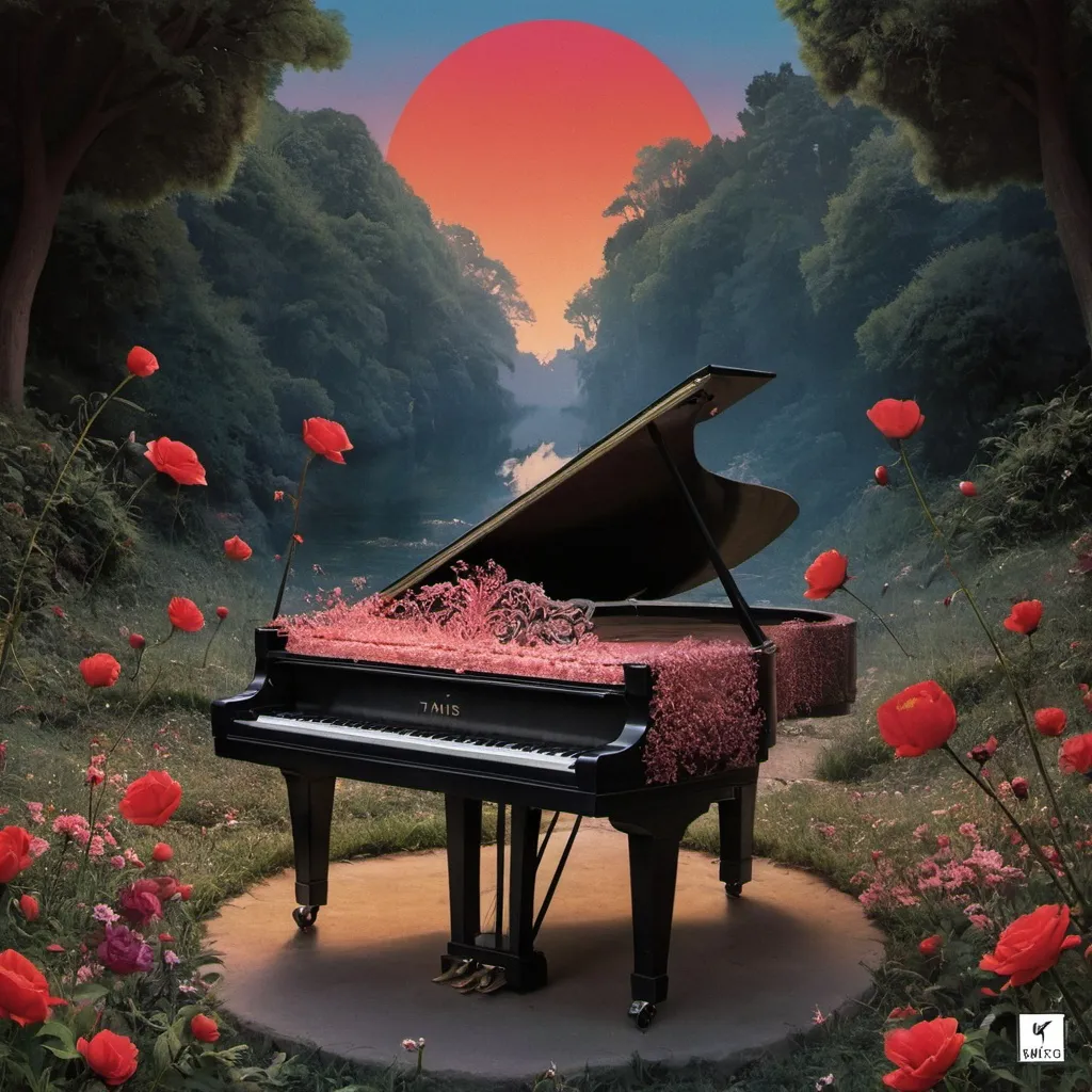 Prompt: "tamis" album cover music instrument in a magical garden sunrise