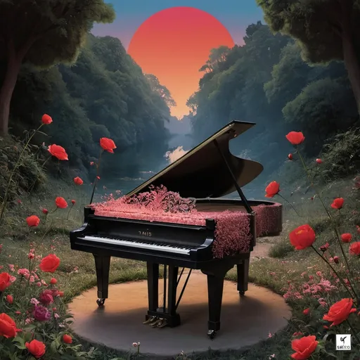 Prompt: "tamis" album cover music instrument in a magical garden sunrise