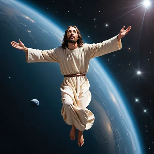 Prompt: Jesus floating in outerspace