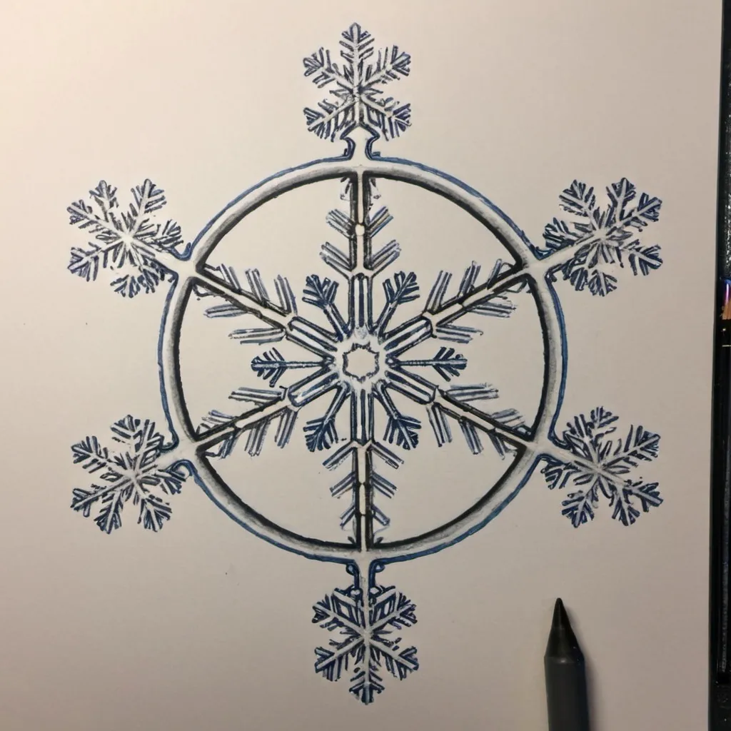 Prompt: Just draw a bicycle wheel that looks like a snowflake.