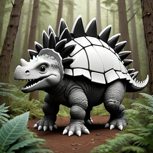 Prompt: cute Pixar cartoon style, outline of a black and white Stegosaurus with its dorsal plates displayed, in magic forest, white background, full page no borders, coloring book style, thick black lines, white body, Pixar style --ar 2:3 --q 2 --v 5