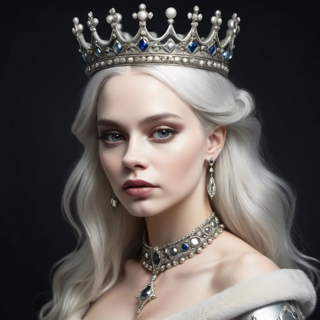 Prompt: A beautiful queen, with white skin, a silver crown