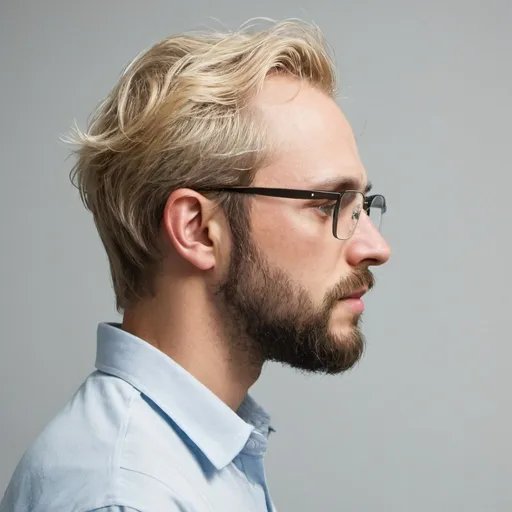 Prompt: Man with glasses and a beard with blonde hair side profile young
