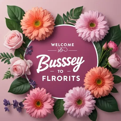 Prompt: Create a photorealistic image with a lush floral background featuring Busseys Florist and Gifts logo. Include vibrant colors, high depth, HD, 4K, crisp and clean design, modern aesthetic, professional and appealing, with the text 'Welcome to Busseys Florist and Gifts! 🌸✨