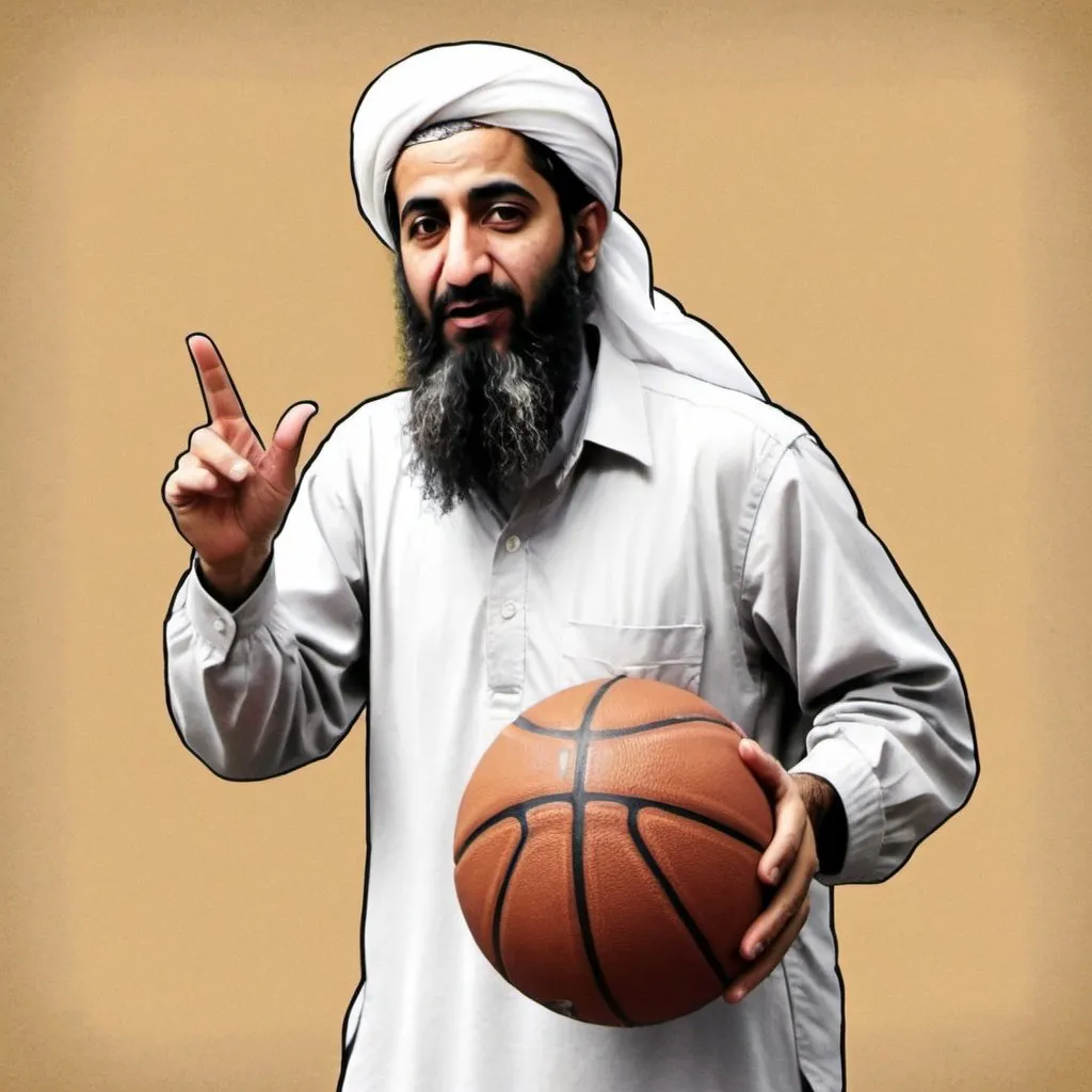 Prompt: Draw osama playing basketball

