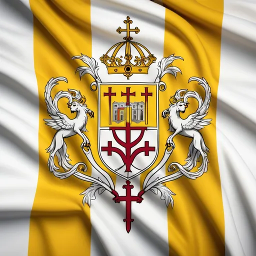 Prompt: A Vatican city flag that turned into an Empire, with Yellow and white colors