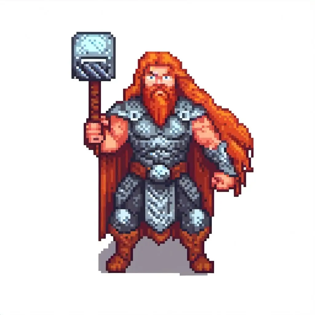 Prompt: Thor, long red hair and beard