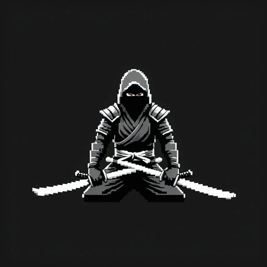 Prompt: Ninja Full black white a Katana Pixel Style 