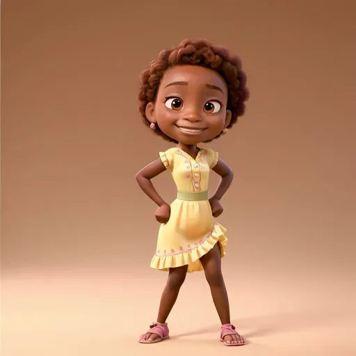 Prompt: smiling african girl facing forward, making a side step dancing move, no background
