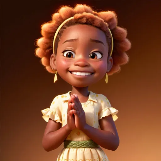 Prompt: smiling african girl facing forward, clapping her hands, hands closed, no background

