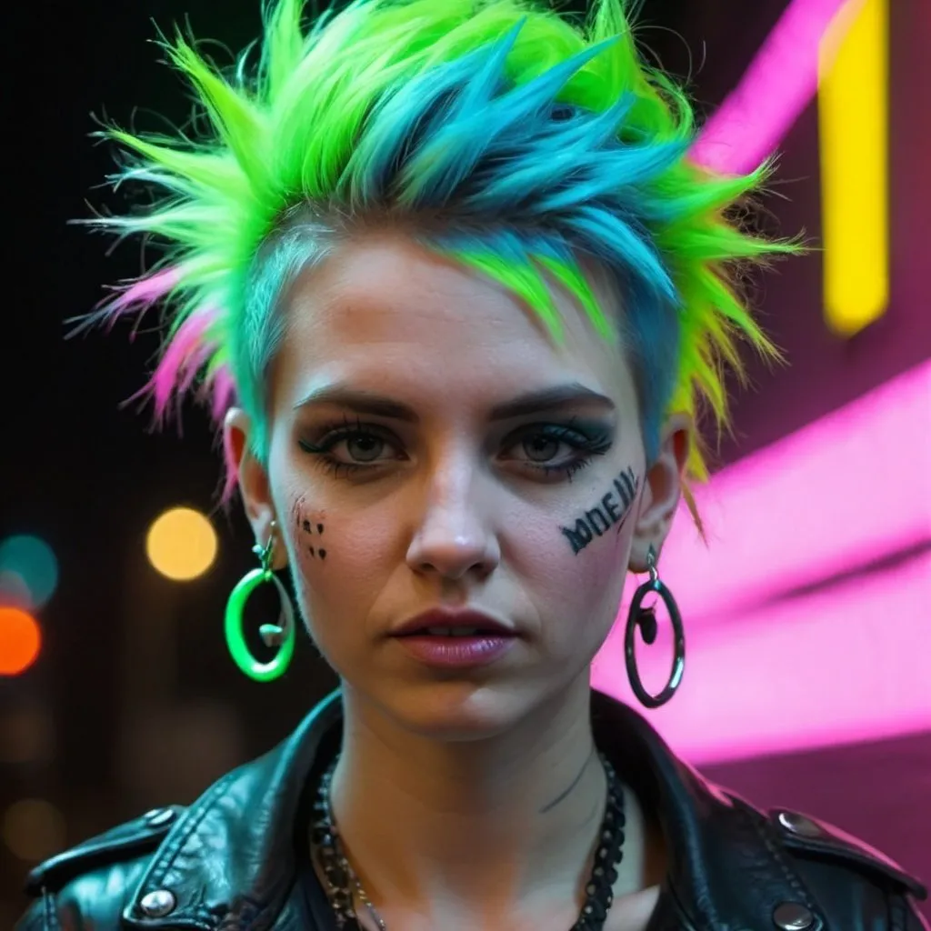 Prompt: punk woman neon with soft face 
