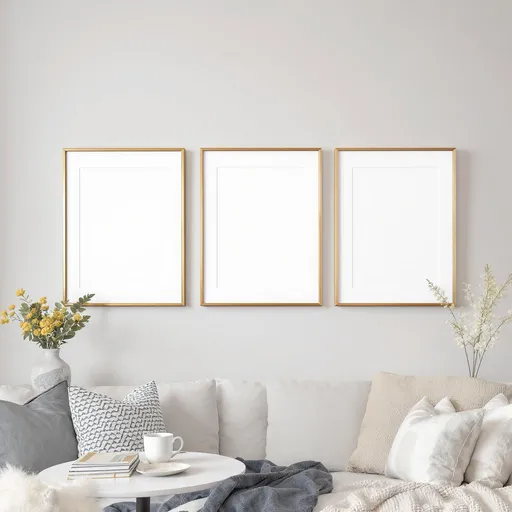 Prompt: generate 3 wall art long portrait frame dimension 8x18 inches, on studio wall or bed room wall , beautiful elegant wall its use for mockeup purpose