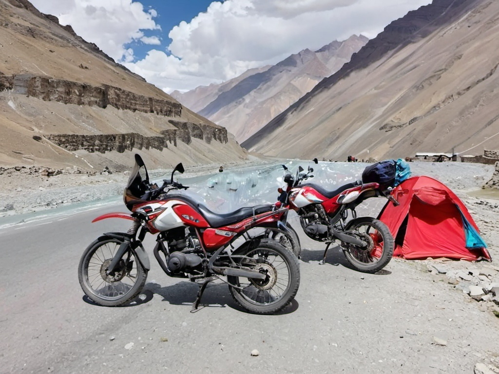 Prompt: same location just make ai face which is human in spiti valley riding bike


