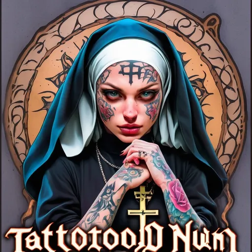 Prompt: tattooed nun logo