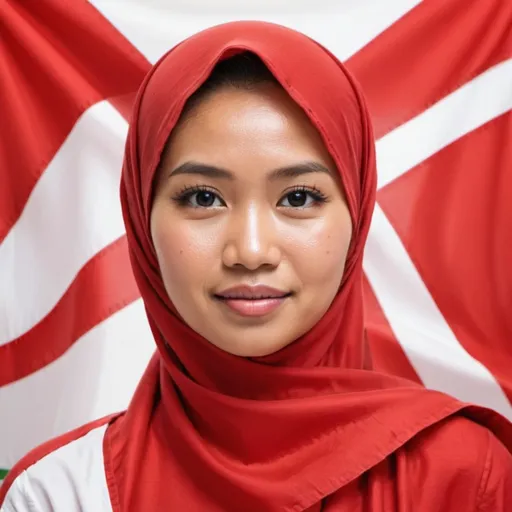 Prompt: Indonesian woman background flag red and wihite