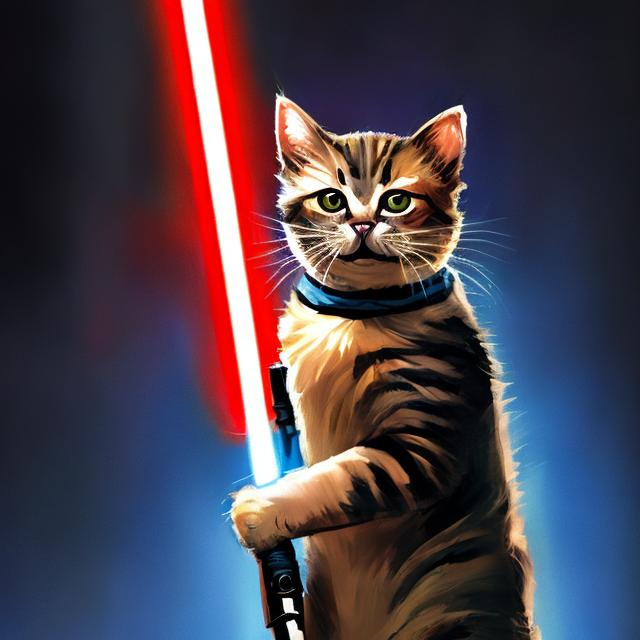 Prompt: Cat with a light saber