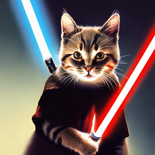 Prompt: Cat with a light saber