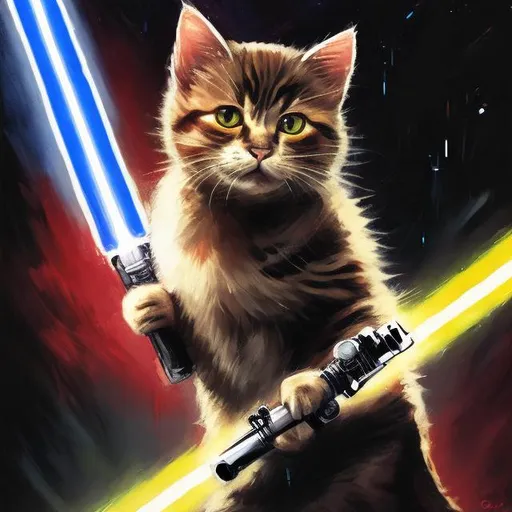 Prompt: Cat with a light saber