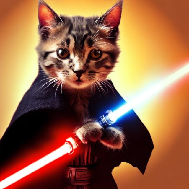 Prompt: Cat with a light saber