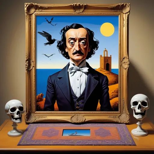 Prompt: Artwork by Salvador Dali, Edgar Allan Poe, represented entirely in 8-bit 1990 point and click medium