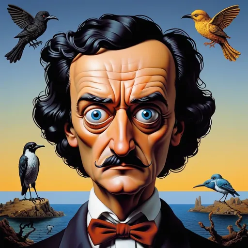 Prompt: Artwork by Salvador Dali, Edgar Allan Poe, represented entirely in 8-bit 1990 point and click medium