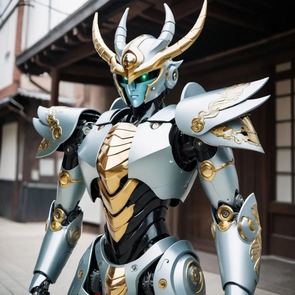 Prompt: a mix of Boston Dynamics' Spot robot and Shiryu's dragon armor in Saint Seiya