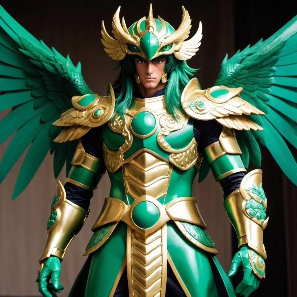 Prompt: a mix of Quetzalcoatl and Shiryu's dragon armor in Saint Seiya