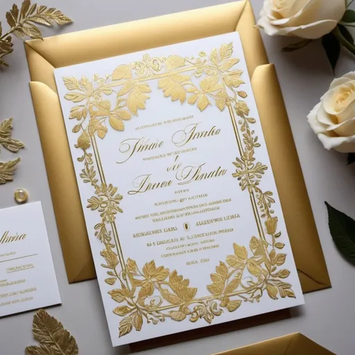 Prompt: Invitaciones para Bodas:
Detalles: Invitaciones impresas en hojas de acrílico transparente con tinta blanca o dorada.
Tipografía: Tipografía elegante y limpia.
Colores: Transparente con detalles en dorado, plateado o blanco.