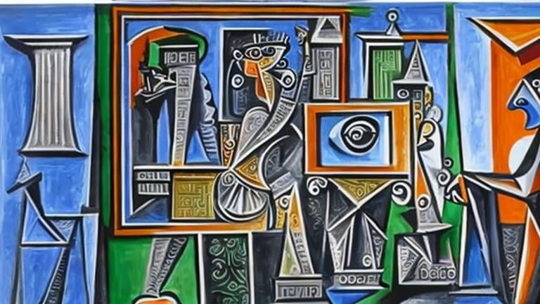 Prompt: A picasso style painting depicting artificial intelligence in construction of buildings