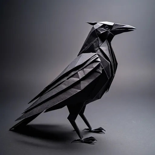 Prompt: paper origami black crow, side view, high definition, 