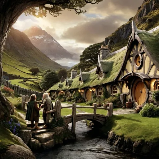 Prompt: elabora una imagen para la portada de la novela de hobbit donde capture la esencia de la novela