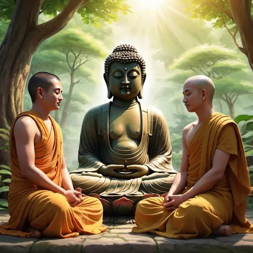 Prompt: buddha with  two disciple talking