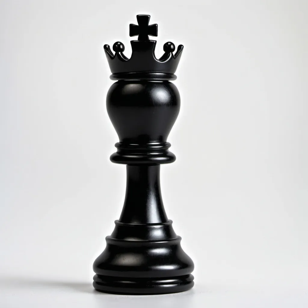 Prompt: chess queen dark only single piece in center with white background