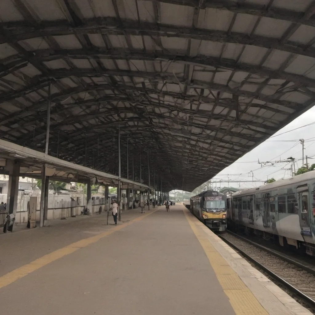 Prompt: Malinta Station at Valenzuela City along the north western main line circa July 2023