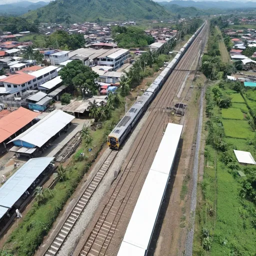 Prompt: Bird’s eye view of Tabang Station  at Guiguinto Bulacan along the north western main line circa August 2023