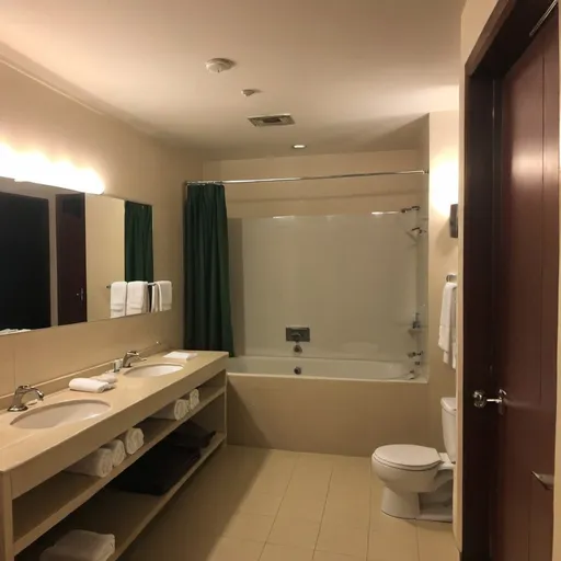 Prompt: Hotel bathroom with bathub at resort in Batangas circus February 2019 at night