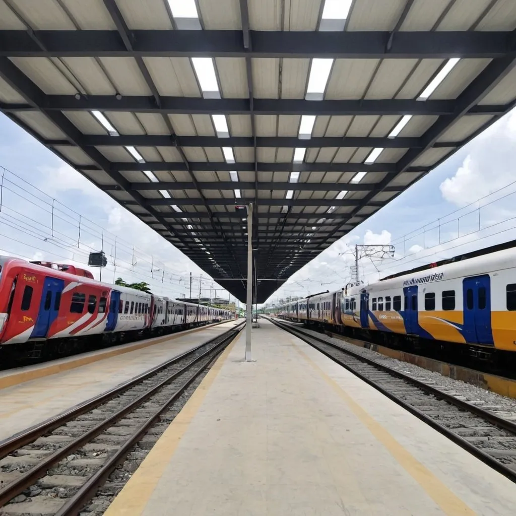 Prompt: Newly reconstructed Valenzuela Station at valenzuela city along the north western main line circa August 2023