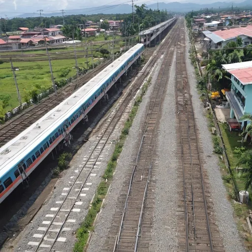 Prompt: Meycuayan Station at Meycuayan city city Bulacan along the north western main line circa August 2023