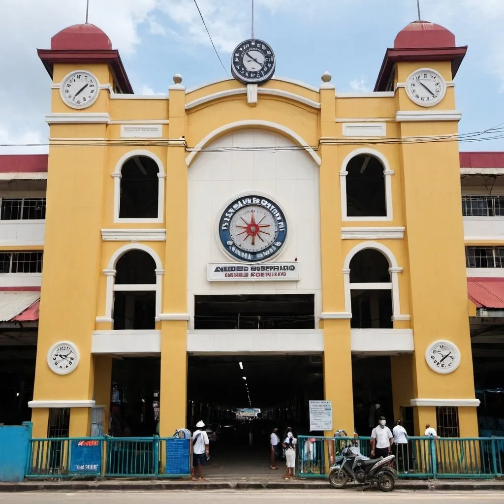 Prompt: Facade of Andres Bonifacio terminus once called Tutuban station at tondo Manila the terminus of the north western main line circa July 2023