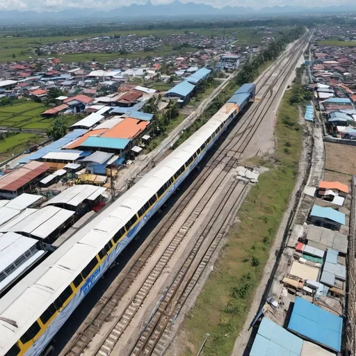 Prompt: Bird’s eye view of Baliti Station at San Fernando City Metro Pampanga along the north western main line circa August 2023