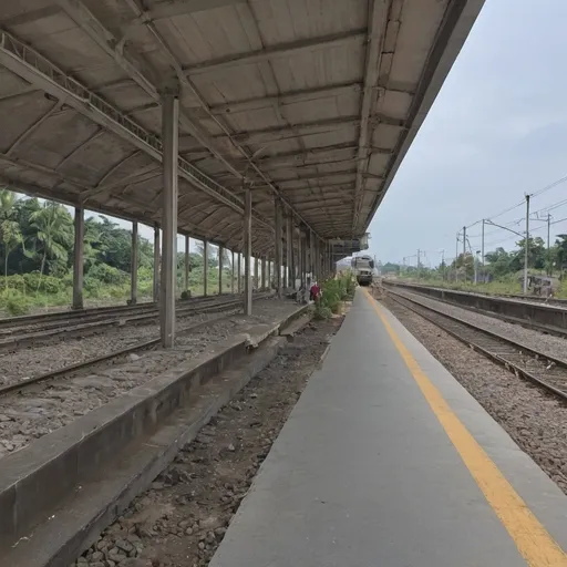 Prompt: Meycauayan Station at Meycauan City Bulacan along the north western main line circa July 2023